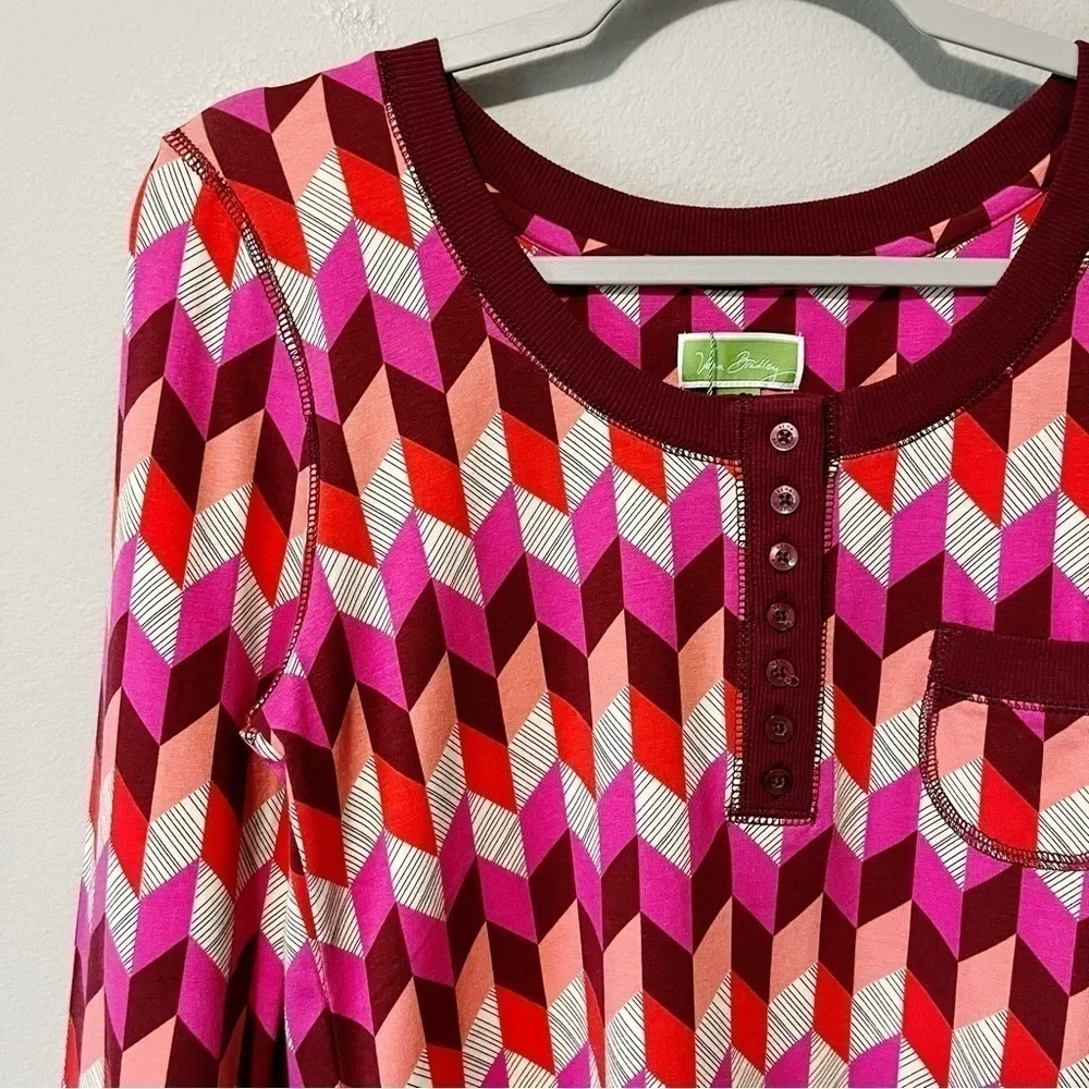 Vera Bradley NEW Henley Long Sleeve Pajama Top Bohemian Chevron Size Medium 8-10